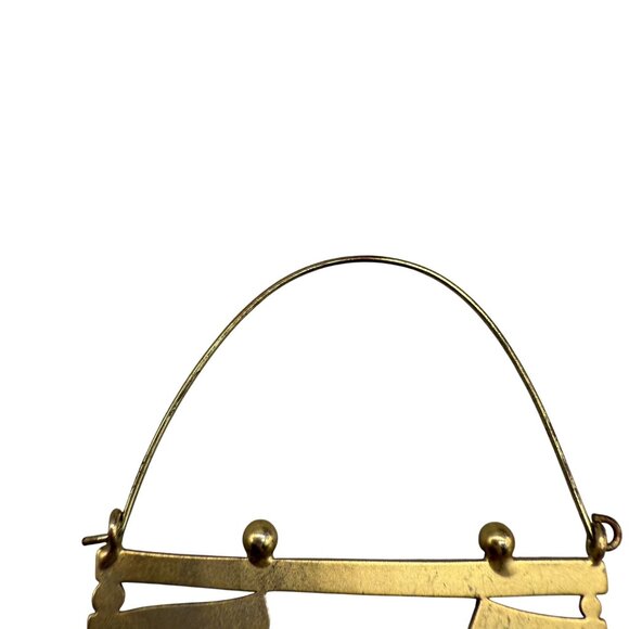 Boho Chic Openwork Fan Hoop Earrings Gold Tone Geometric Tribal Statement - Picture 3 of 7